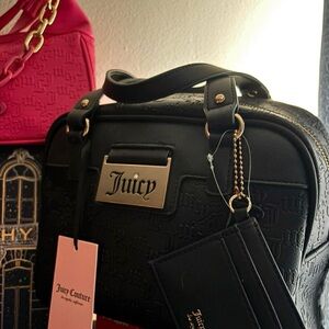 Juicy Couture Black Embossed Satchel with Gold Hardware